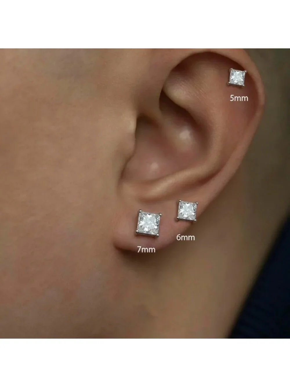 925 Sterling Silver CZ Square Stud Earrings for Women & Teens - 3 Pairs